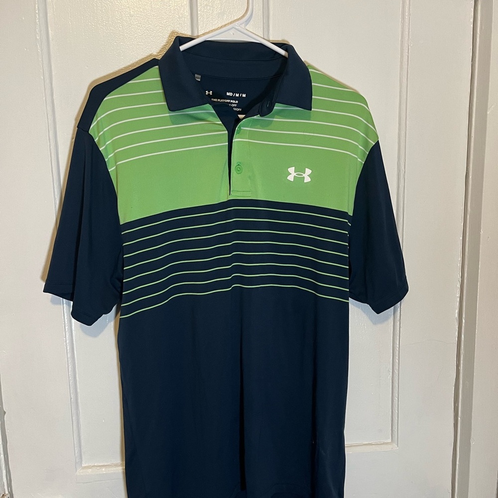 Under Armour Green and Blue Polo Shirt with Stripes